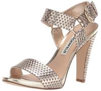 KARL LAGERFELD Cieone Snake Textured Evening Ankle Strap Dress Heel, Sandalia con talón Mujer, Triángulo Dorado metálico, 40 EU