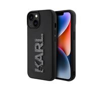 Karl Lagerfeld KLHCP15S3DMBKCK - Carcasa rígida para iPhone 15 de 6,1 pulgadas, color negro, con logotipo de purpurina en 3D