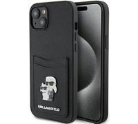 KARL LAGERFELD Funda KLHCP15SSAPKCNPK para iPhone 15 6.1" Estuche rígido Negro Saffiano Cardslot Karl&Choupette Pin de Metal