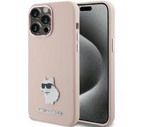 Funda de silicona Karl Lagerfeld Choupette Metal Pin, Rosa - iPhone 15 Pro Max