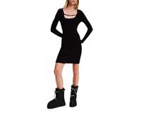 KARL LAGERFELD JEANS, para Mujer, Vestido de Punto con Logo y Manga Larga, Negro, Talla Pequeña