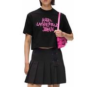 KARL LAGERFELD JEANS Mujer Regular Cropped Graffiti T-Shirt Negro L