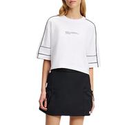 Karl Lagerfeld Jeans, Mujeres, Camiseta Corta De Manga Corta Con Ribetes Y Corte Relajado, Ajuste Relajado, Blanco, XS