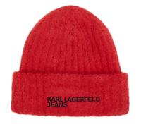 KARL LAGERFELD JEANS, para Mujer, Gorro con Logo Peludo, Rojo Pompeyano, Talla única