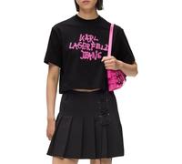 Karl Lagerfeld Jeans, Women's, Cropped Graffiti tee, Regular Fit Camiseta, Negro, L Mujeres