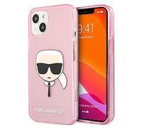 Karl Lagerfeld KLHCP13SKHTUGLP - Carcasa para iPhone 13 Mini (5,4"), diseño de Karl's Head con Purpurina, Color Rosa