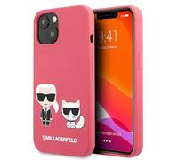Karl Lagerfeld KLHCP13SSSKCP - Carcasa de Silicona para iPhone 13 Mini (5,4"), diseño de Karl y Choupette, Color Rosa