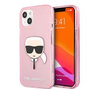 KARL LAGERFELD KLHCP13XKHTUGLP - Funda para iPhone 13 Pro MAX de 6.7 Pulgadas, diseño de Cabeza de Karl con Purpurina Rosa