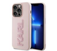 KARL LAGERFELD KLHCP15L3DMBKCP - Carcasa para iPhone 15 Pro de 6,1 Pulgadas, Color Rosa, con Logotipo de Purpurina en 3D