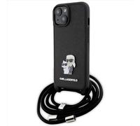 KARL LAGERFELD KLHCP15MSAKCPSK Funda para iPhone 15 Plus de 6,7 pulgadas, color negro Crossbody Saffiano Metal Pin Karl & Choupette