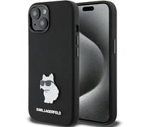 KARL LAGERFELD KLHCP15MSMHCNPK Funda para iPhone 15 Plus 6.7 Negro Silicona Choupette Metal Pin