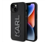 Karl Lagerfeld KLHCP15S3DMBKCK - Carcasa rígida para iPhone 15 de 6,1 pulgadas, color negro, con logotipo de purpurina en 3D