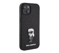 Karl Lagerfeld KLHCP15SGKNPSK Funda para iPhone 15 de 6,1 pulgadas, color negro, rígida, con purpurina, icónico, logotipo metálico