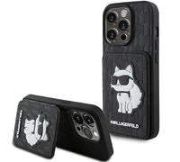 Karl Lagerfeld KLHCP15XSAKCNSCK Funda para iPhone 15 Pro Max de 6,7 pulgadas, color negro, carcasa dura Saffiano con ranuras para tarjetas y soporte con monograma Choupette