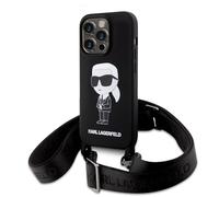 Karl Lagerfeld Funda Ikonik Silicona líquida Bandolera Carcasa rígida iPhone 15 Pro Max Negra