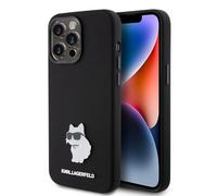 KARL LAGERFELD KLHCP15XSMHCNPK Funda para iPhone 15 Pro MAX 6.7 Negro Silicona Choupette Pin de Metal
