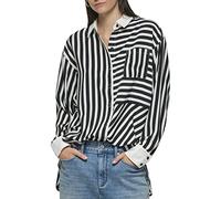 KARL LAGERFELD Soft Long Sleeve Stripe Everyday Fashion Sport Blouse Blusas, Negro Blanco SFT, S para Mujer