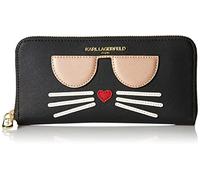 KARL LAGERFELD Paris Hermine Continental - Cartera con cremallera alrededor, color negro oscuro/dorado, talla única