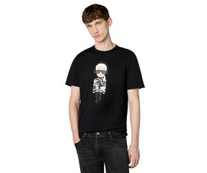 Karl Lagerfeld Reflective T, Karl Character with Headphones Short Sleeve Crew Neck Men’s Shirt Camiseta, Negro, S Hombres