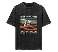 Karl Marx Get In Loser We're Seizing The Means of Production Vintage Mens T-Shirt Casual Black tee Cotton Graphic Unisex Shirts XL