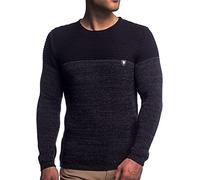 Karl´s People Jersey de punto para hombre, cuello redondo, con logotipo, suéter de invierno para hombre, elegante jersey de punto grueso, sudadera básica de manga larga para hombre, Negro , L