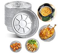 Karlak 50 Uds. Platos Desechables de Papel de Aluminio de 8 Pulgadas, moldes Redondos para Tartas de Papel de Aluminio para freidoras de Aire, Hornear, cocinar, almacenar, Asar