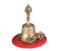 Karlak Campana de mano budista tibetana de bronce con acolchado Vajra para meditación y oración