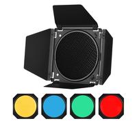 Karlak GOODOX BD-04 Barn Door Barndoor Kit con Hojas de 4 Piezas, Filtros de Gel de 4 Colores, Cuadrícula de Panal para Luces de Estudio, Adecuado para Retratos de Fotografía de Vida