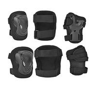 Karlak Juego de Equipo de Protección para Patines Ruedas para Adultos, Rodilleras Duraderas, Coderas y Entusiastas del Patinaje Extremo, Acolchado Esponja 10 Mm - Rojo, , Negro - 6 Piezas (Negra)