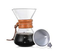 Karlak Pour Over Coffee Maker Jarra de Vidrio sin Papel de 14 oz con Filtro de Acero Inoxidable Cafetera de Vidrio Reutilizable Goteador de café Manual Goteo de Mano con Funda de Madera
