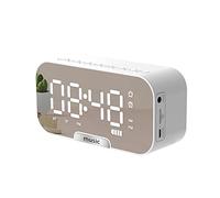 Karlak Reloj despertador con superficie de espejo digital con altavoz BT y radio FM y pantalla de temperatura Alarmas duales electrónico de escritorio Reproductor de música portátil recargable Soporte