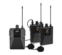 Karlak Sistema de micrófono inalámbrico, sistema de micrófono inalámbrico UHF con 2 transmisores de micrófono para smartphone, cámara, grabación de video, entrevista, transmisión