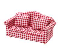 Karlak Sofá en Miniatura para Casa de Muñecas a Escala 1/12, sofá a Cuadros Rojo y Blanco con Almohadas para Decoración de Casa Muñecas, 2 Sofás Individuales y 1 Doble (Conjunto sofás Cuadros)