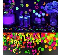 KARLOR 300 unidades de confeti de neón, 100 estrellas + 100 redondas+100 notas musicales, fluorescentes para fiestas, decoración de fiestas, luz negra, confeti fluorescente, accesorios decorativos que