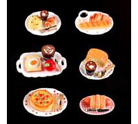 KARLOR Juego de 27 mini pan de café con plato, cuchara, tenedor, miniatura, tartas, pizza, tostada, manzana, latte, postre, mini comida, bebidas, mini escena, decoración, manualidades (juego de