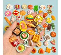 KARLOR Juego de 30 mini decoración de alimentos, miniatura, pan, postres, hamburguesas, galletas, alimentos, accesorios decorativos para manualidades, fundas de teléfono móvil, imanes de nevera