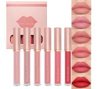 KARLOR Juego de 6 lápices labiales líquidos, juego de 6 barras de labios mate, palo de rosa, nude, rosa, coral, rojo, melocotón, juego de pintalabios sedoso, 24 horas de duración, set de regalo (A)