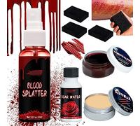 KARLOR Juego de 8 piezas de sangre artificial, espray de sangre para heridas, esponja líquida, rascador fresco oscuro para piel, cara, cicatriz, maquillaje, Halloween, vampiro, zombie, sfx, set de