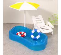 KARLOR Juego de playa en miniatura, juego de decoración de jardín, piscina, sombrilla, silla de playa, anillos de natación, miniatura, escena de jardín, decoración de verano, tumbona de jardín