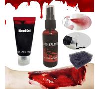 KARLOR Juego de sangre artificial gruesa + sangre artificial líquida + esponja, sangre falsa, lavable, sangre artificial fresca oscura para la piel, ropa, maquillaje, Halloween, vampiro, zombie, sfx,