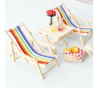 KARLOR Mini decoración de silla de playa, 2 sillas de salón de arco iris en miniatura 1:12, escena de casa de muñecas, decoración de micro paisaje, mini muebles de jardín, tumbona en miniatura, cojín