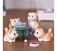 KARLOR Mini figuras de gatito, juego de 5 piezas de gatito descarado, silla de gato naranja, cuenco de alimentación para gatos, adornos de animales en miniatura hechos de resina micro decoración de