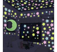KARLOR Neón, estrellas y lunas, decoración de pared, 251 unidades, fluorescentes, luminosas y nocturnas, pegatinas de pared para habitación infantil, luna grande, brilla en la oscuridad, pegatinas