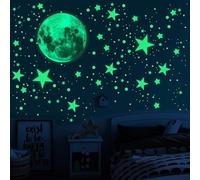 KARLOR Neón, luna y estrellas, 435 unidades, decoración de pared fluorescente, pegatinas de pared para habitación infantil, pegatinas autoadhesivas grandes de luna que brilla en la oscuridad, puntos