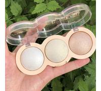 KARLOR Paleta de iluminadores, 3 colores en polvo, acabado brillante, familia de colores neutros metálicos, plata, champán claro, bronce, paleta de polvos