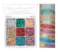 KARLOR Paleta de purpurina para rostro, 9 colores de brillo de ojos y cara, paleta de sombras de ojos de lentejuelas, verde, oro, plata, azul, festival, carnaval, fiesta, maquillaje de escenario, 1