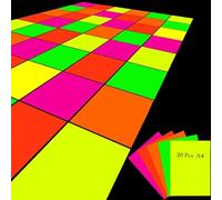 KARLOR Papel de neón A4, 20 hojas, 5 colores, uv, iluminación negra, decoración de fiesta, guirnaldas UV, banderines, suministros para fiestas, cartón fluorescente