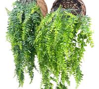 KARLOR Planta artificial artificial colgante 2 unidades de 82 cm plantas artificiales colgantes helecho hojas verdes hierba persa planta colgante plantas artificiales para colgar plantas de plástico