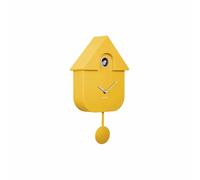 Karlsson Reloj de pared de cuco moderno y brillante con péndulo oscilante y canción de pájaro tuiteando (amarillo brillante)