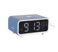 Karlsson Reloj despertador LED grueso con cargador de teléfono inalámbrico y visualización de día/fecha (azul clásico)